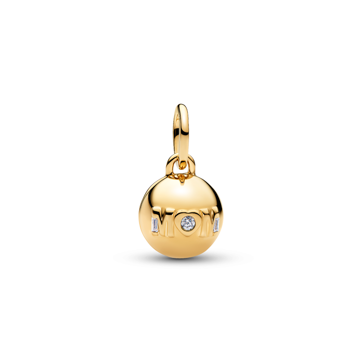 Pandora Moments 764457C01 gold plated hangende bedel met zirkonia en tekst MOM LOVE YOU