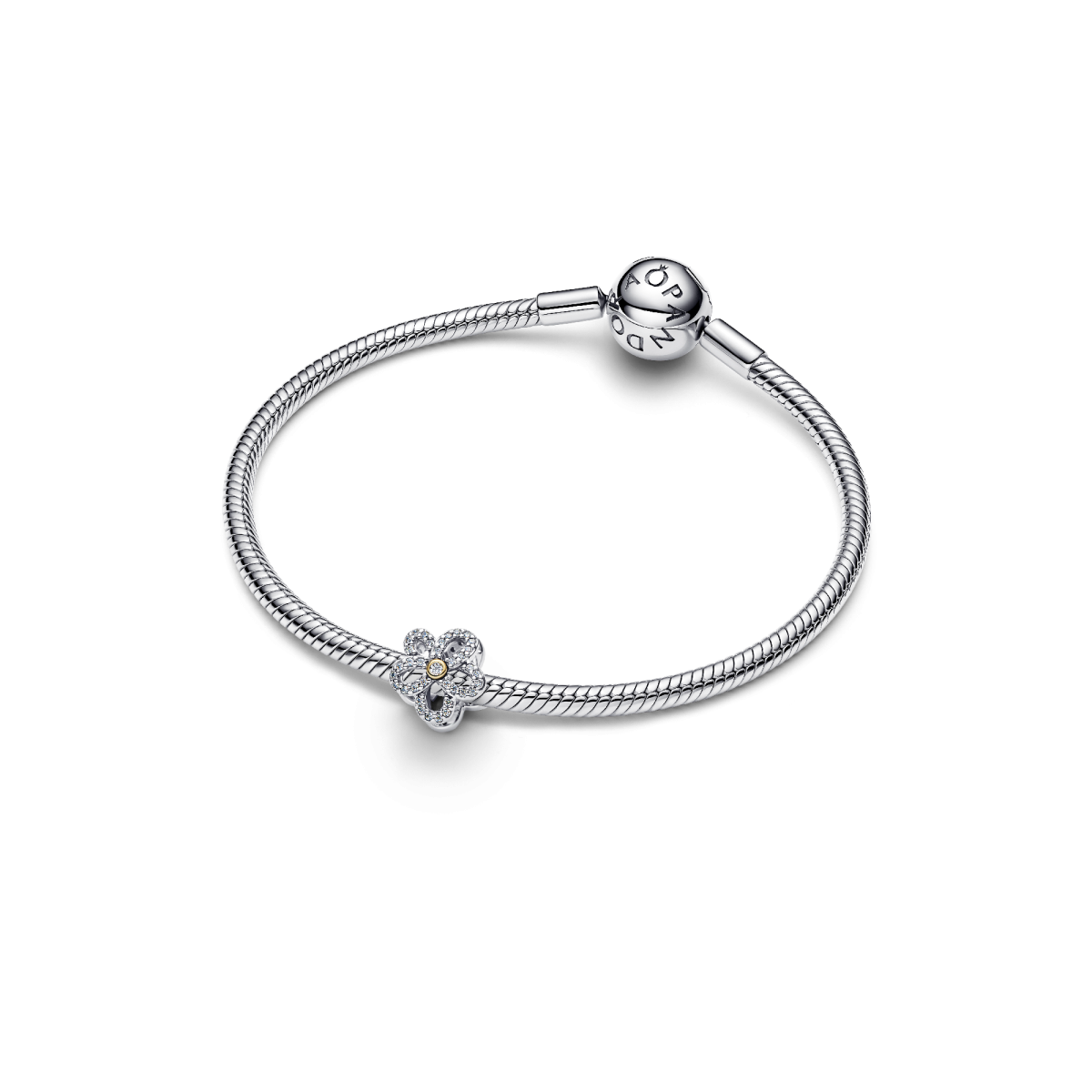 Pandora Moments 764480C01 bicolor charm met bloem en transparante zirkonia