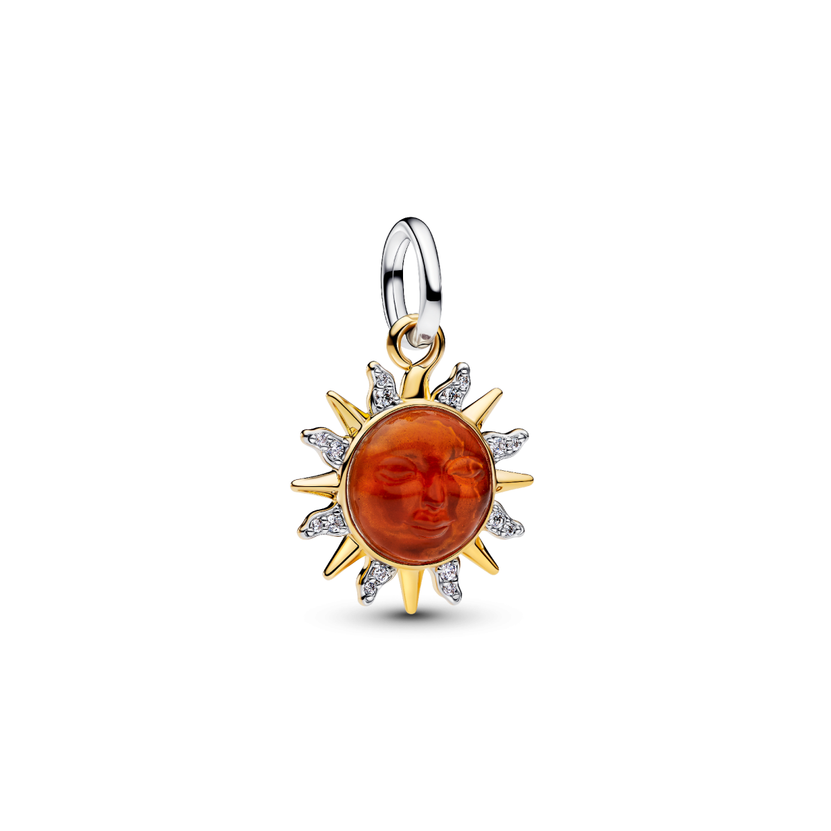 Pandora Moments 764703C01 bicolor hangende bedel met oranje zon en gezichtje