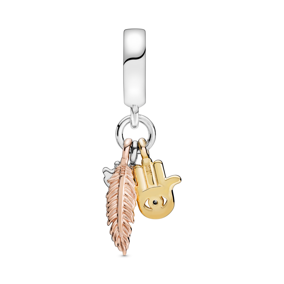 Pandora Moments 768785C01 hangende armband bedel met hamsa, alziend oog, veer, emaille en zirkonia