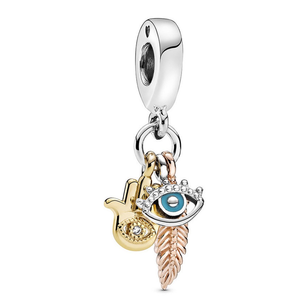 Pandora Moments 768785C01 hangende armband bedel met hamsa, alziend oog, veer, emaille en zirkonia