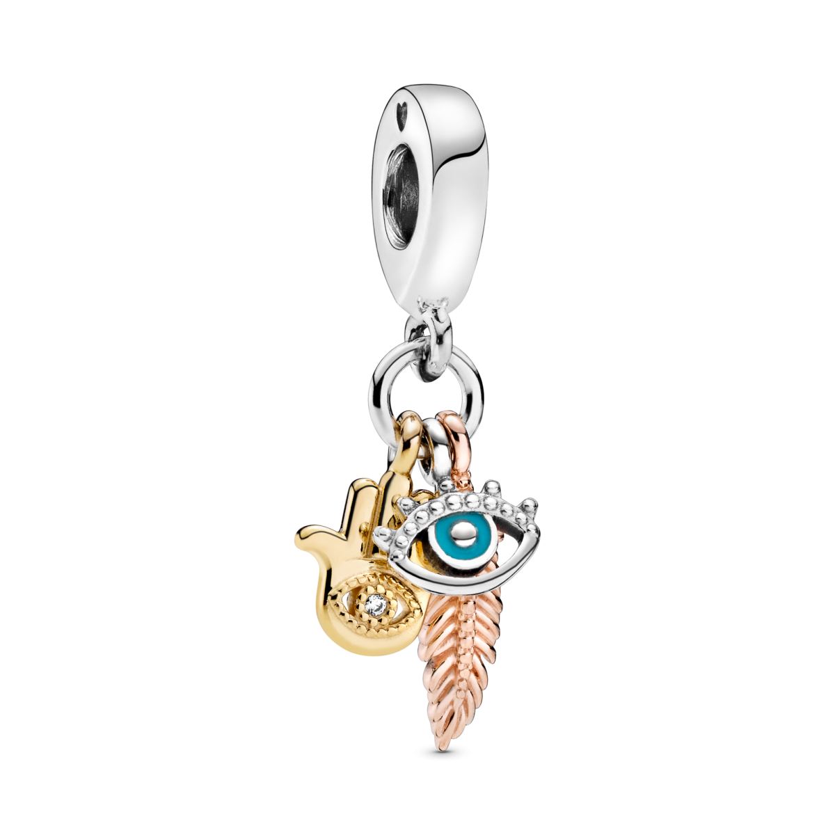 Pandora Moments 768785C01 hangende armband bedel met hamsa, alziend oog, veer, emaille en zirkonia