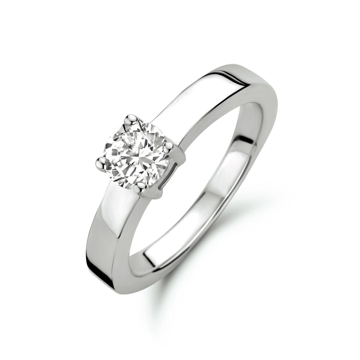 Zilveren solitair ring met zirkonia 5 mm