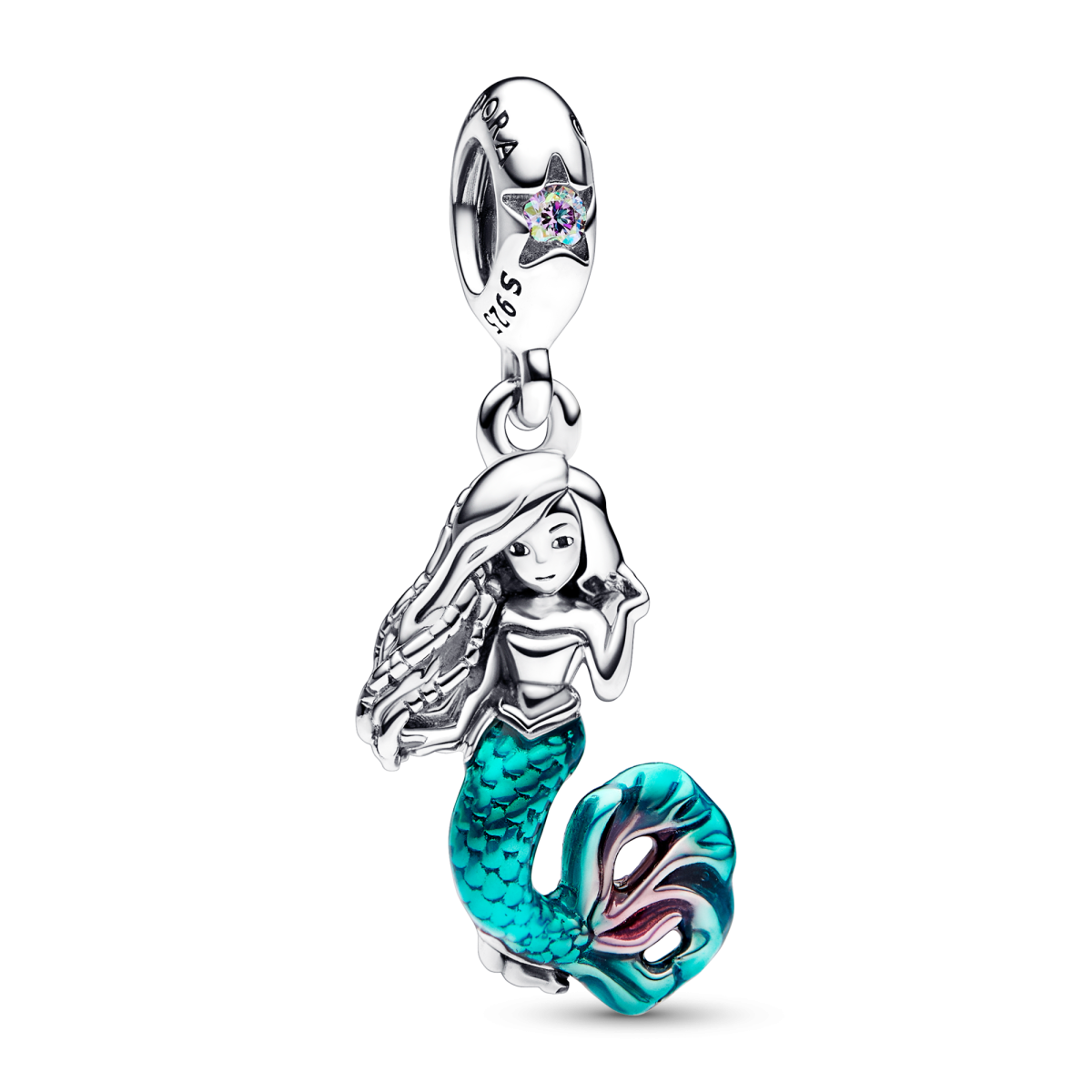 Pandora Disney 792695C01 De Kleine Zeemeermin/The Little Mermaid hangende bedel met Ariel, turquoise emaille en zirkonia