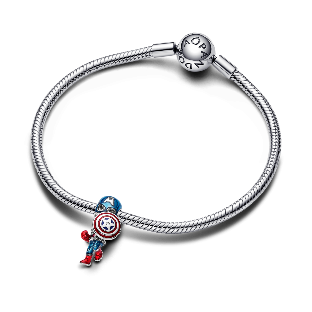 Pandora Marvel 793129C01 charm met Captain America, emaille en zirkonia
