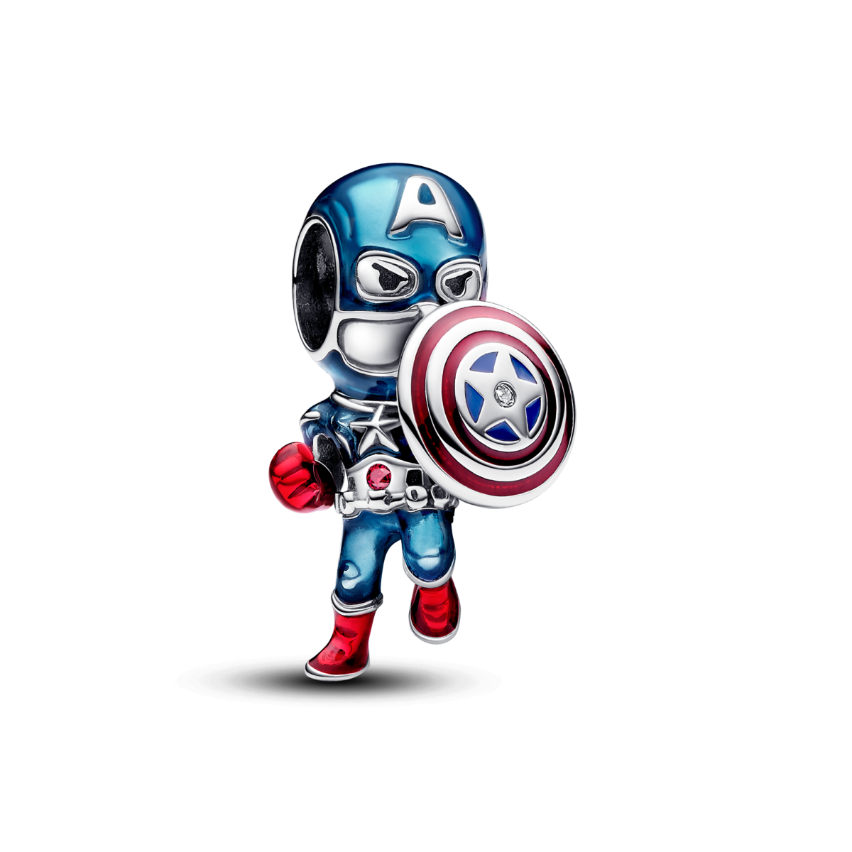 Pandora Marvel 793129C01 charm met Captain America, emaille en zirkonia