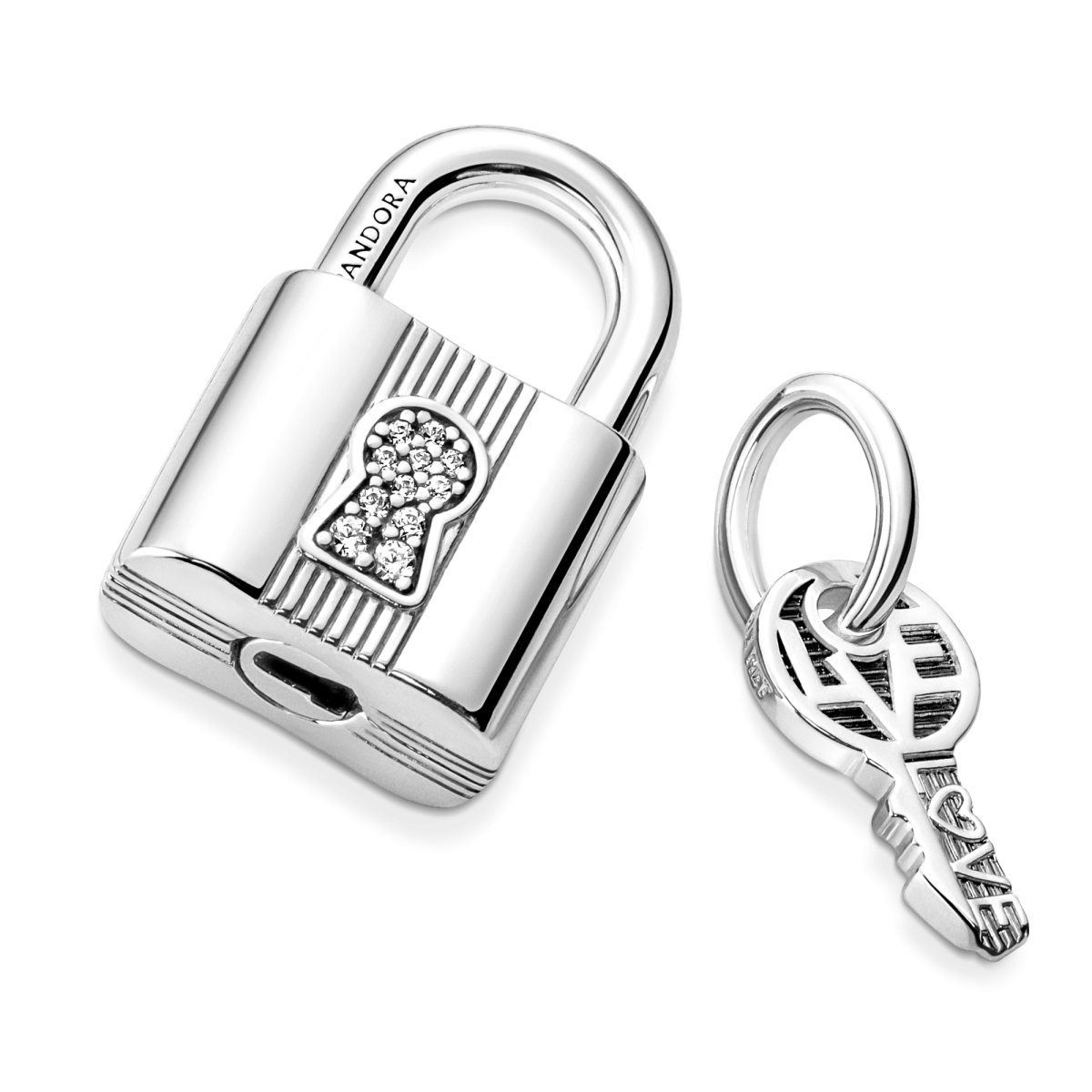 Pandora Moments 790088C01 hangend zilveren bedeltje met sleutel, slotje en transparante zirkonia