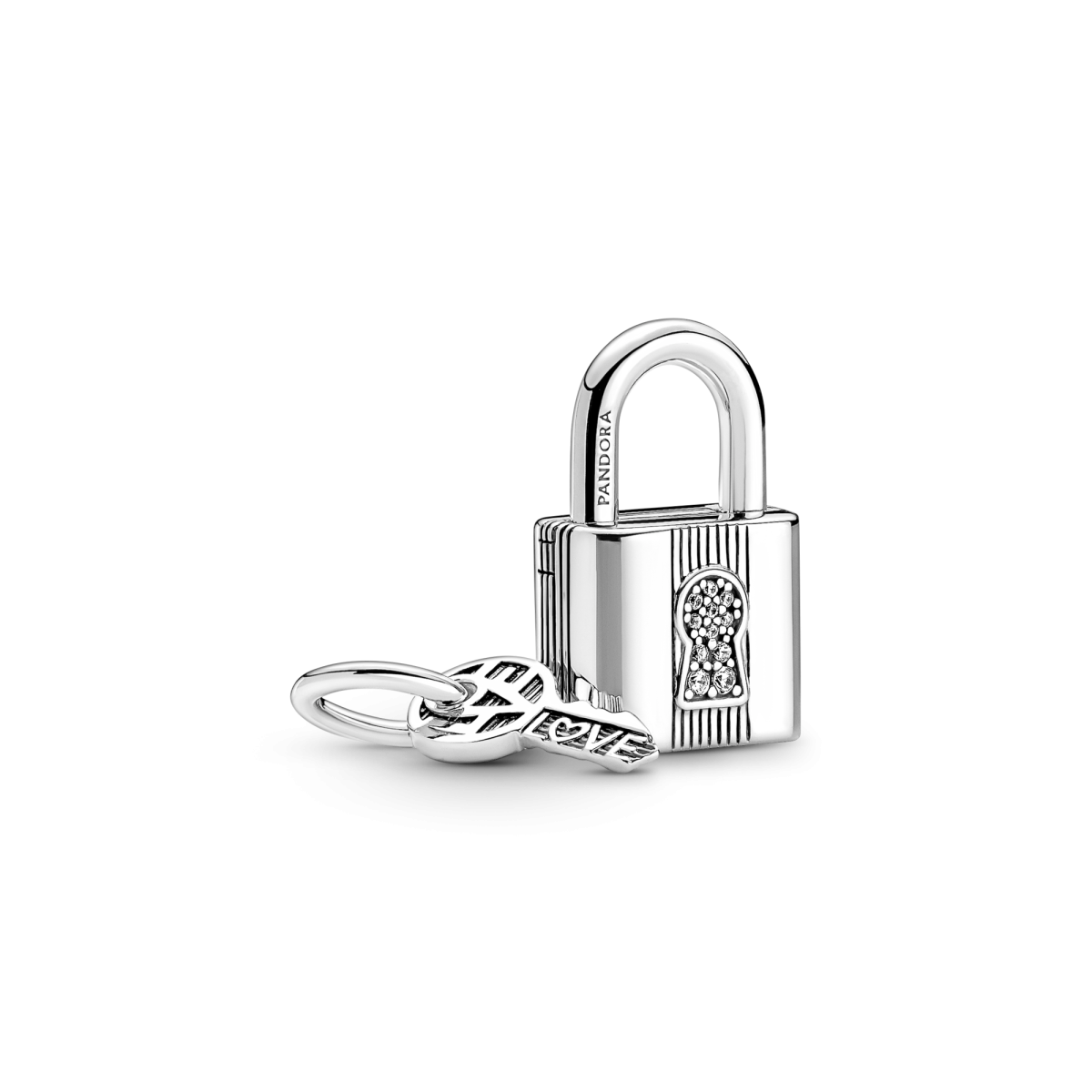 Pandora Moments 790088C01 hangend zilveren bedeltje met sleutel, slotje en transparante zirkonia