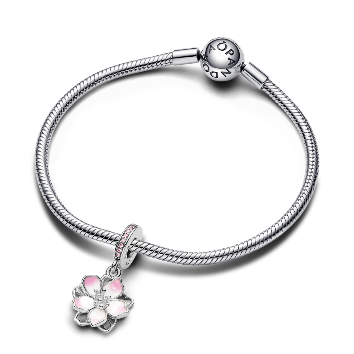 Pandora Moments 790667C01 hangende bedel met bloem kersenbloesem, roze emaille en zirkonia