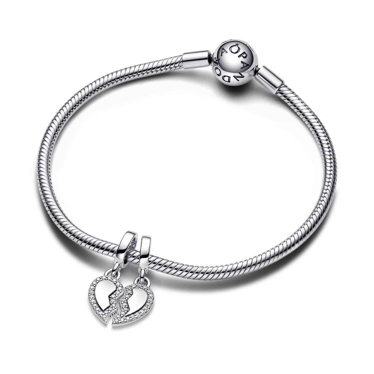 Pandora Moments 792743C01 hangende armband zilveren bedel met hartje en transparante zirkonia