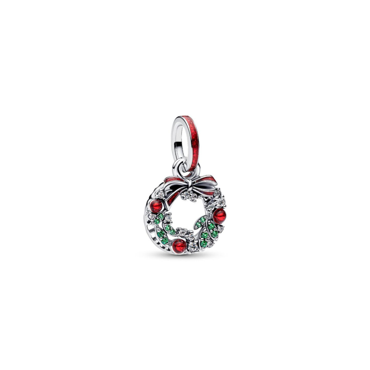 Pandora Moments 794238C01 hangende bedel met groen rode kerstkrans van zilver