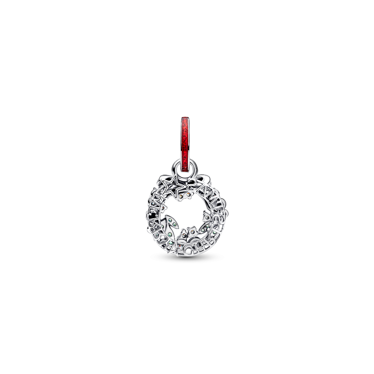 Pandora Moments 794238C01 hangende bedel met groen rode kerstkrans van zilver