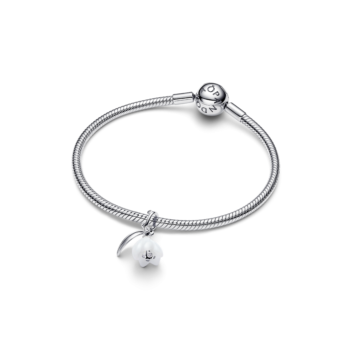 Pandora Moments 794239C01 hangende bedel met sneeuwklokje van zilver en muranoglas