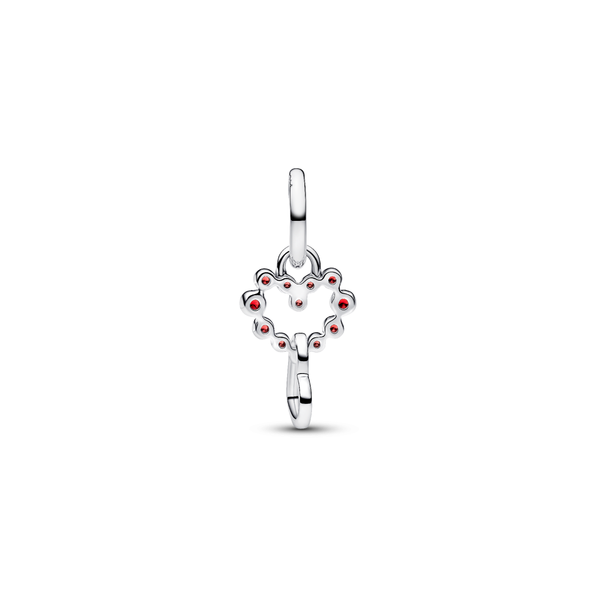 Pandora Moments 794435C01 zilveren hangende hartjes bedel met rode man-made kristallen
