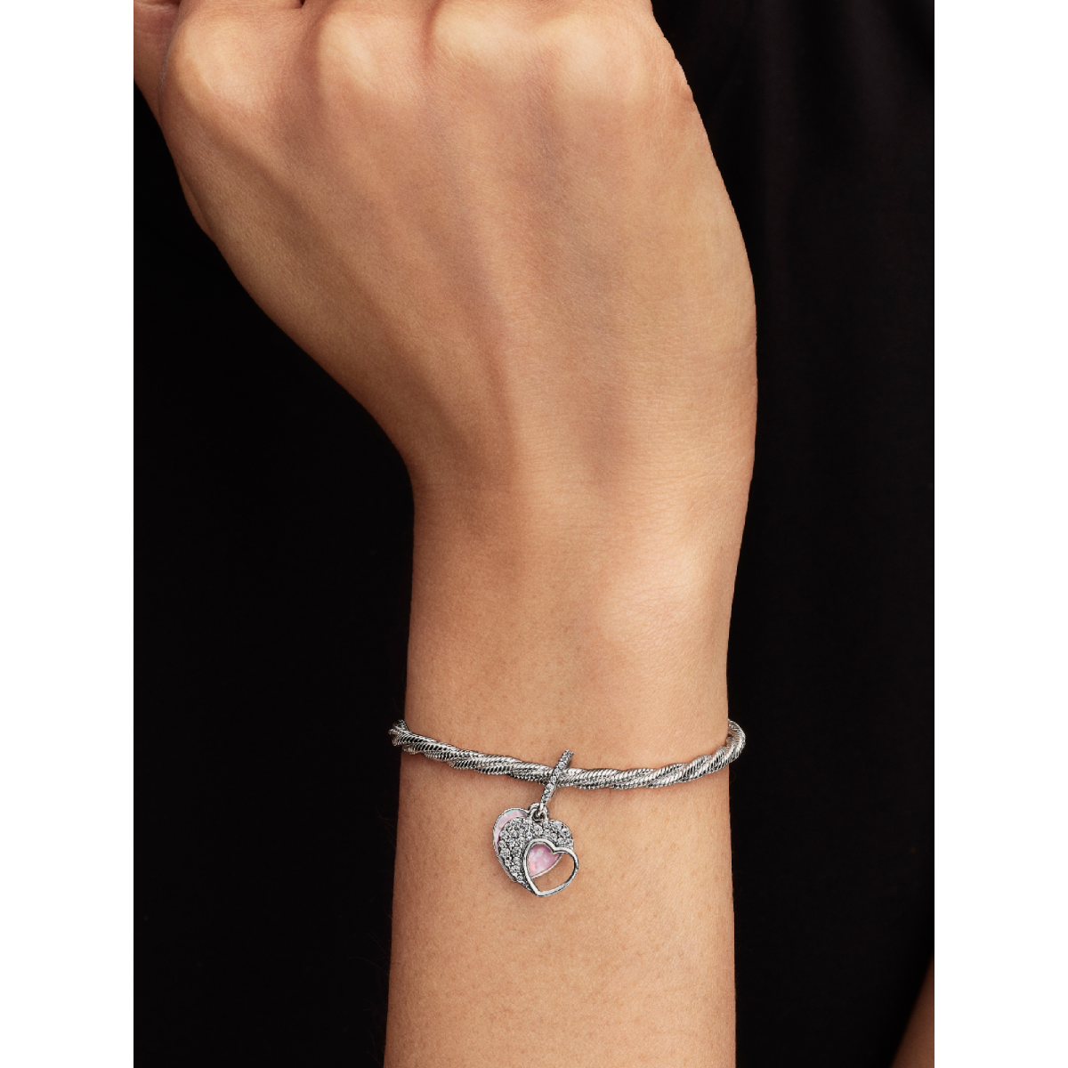 Pandora Moments 794456C01 hangende bedel zilver met zirkonia en roze man made opaal hartje
