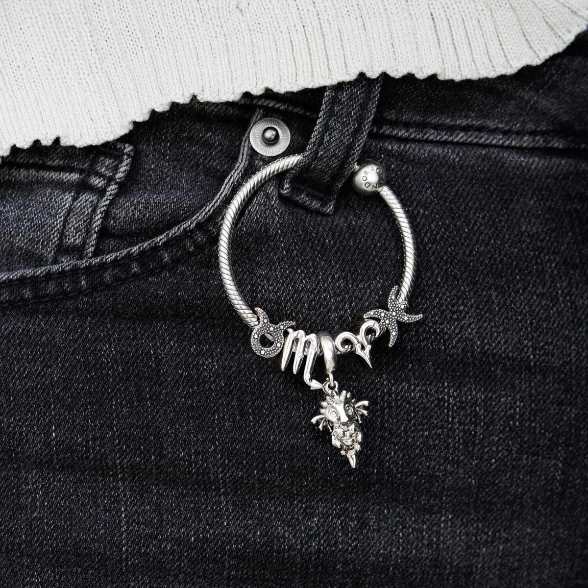 Pandora Moments 798426C01 sterrenbeeld zilveren bedel vissen en transparante zirkonia