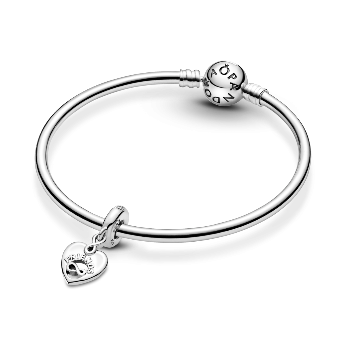 Pandora Moments 799294C01 hangende armband bedel met hartje infinity teken, tekst met Friends en transparante zirkonia