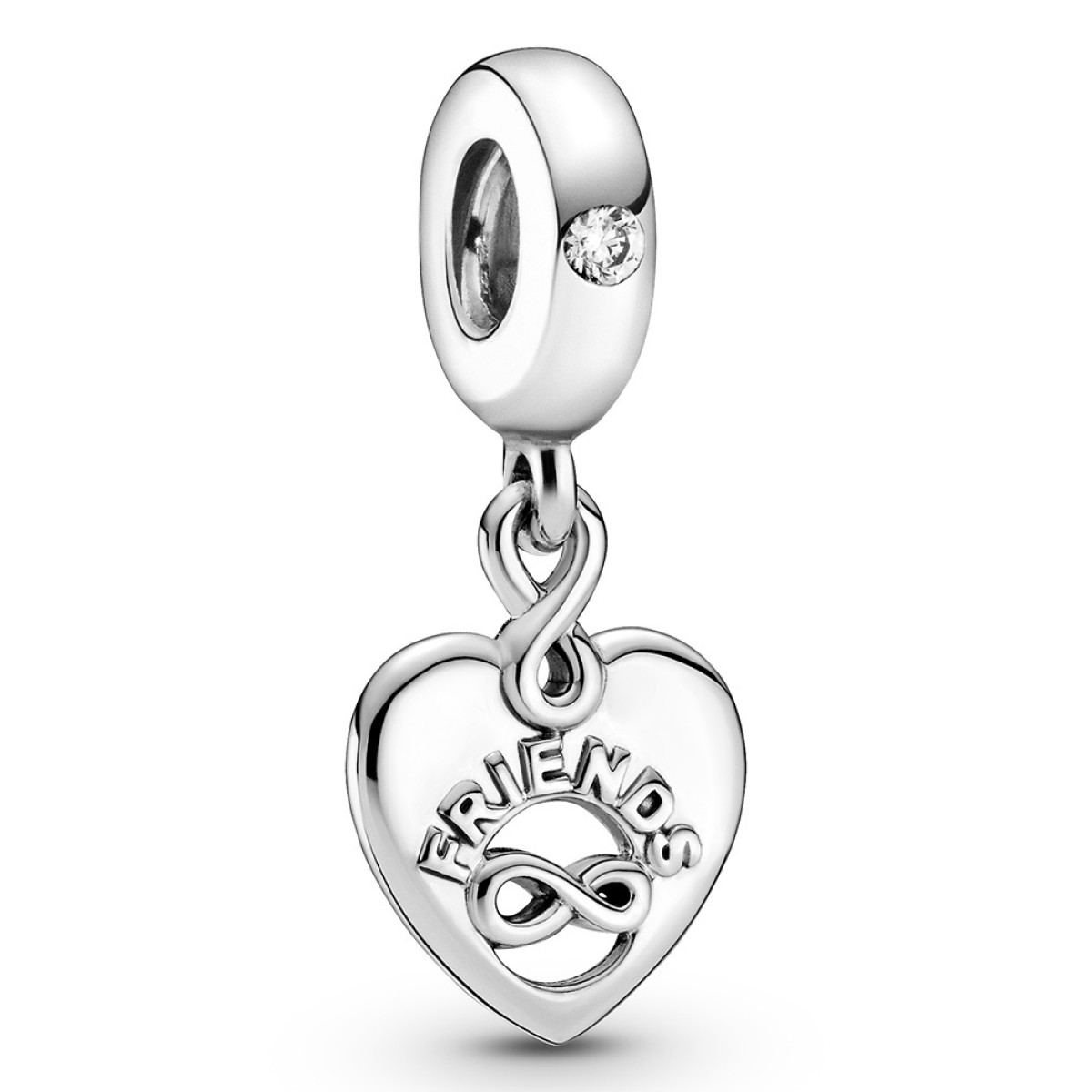 Pandora Moments 799294C01 hangende armband bedel met hartje infinity teken, tekst met Friends en transparante zirkonia