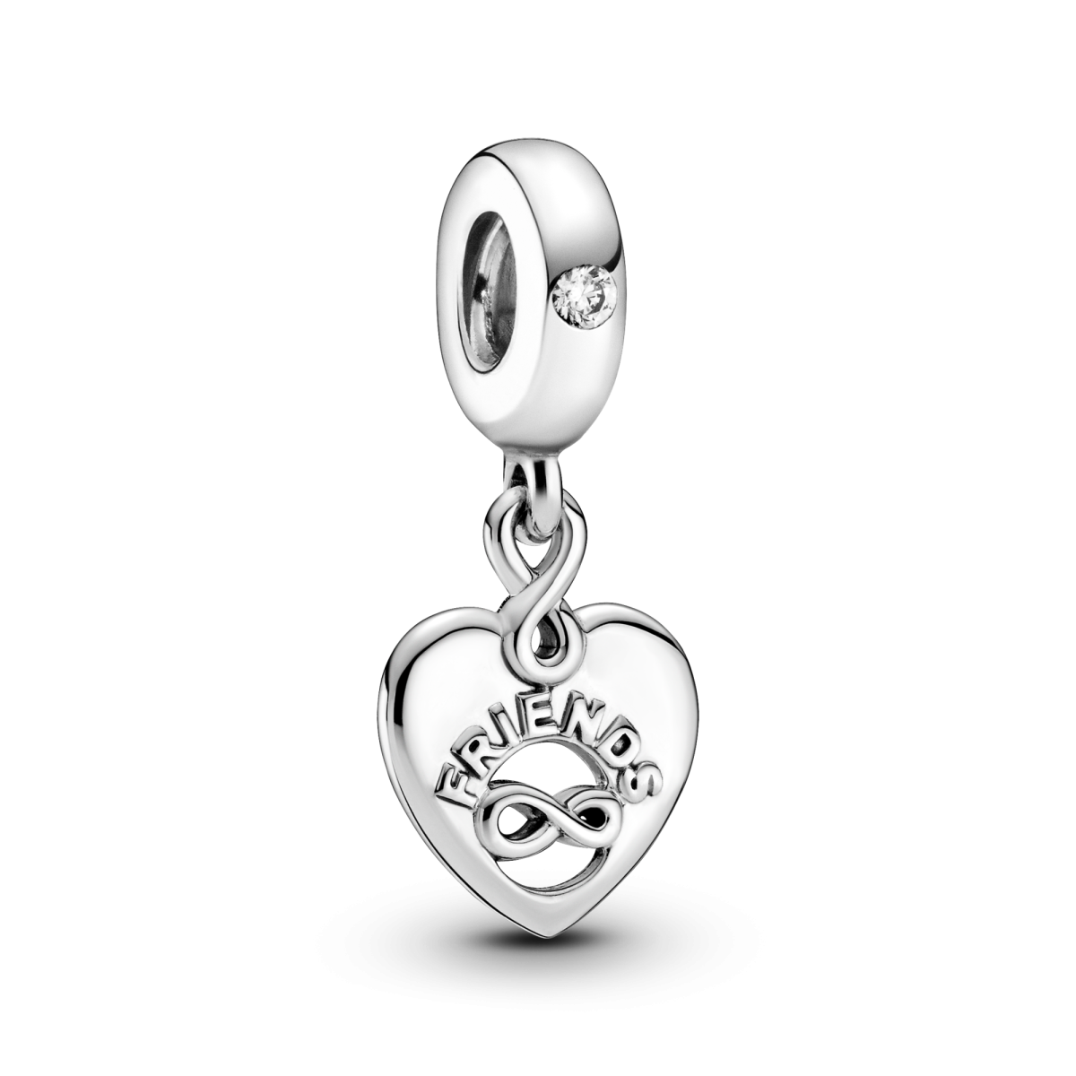 Pandora Moments 799294C01 hangende armband bedel met hartje infinity teken, tekst met Friends en transparante zirkonia