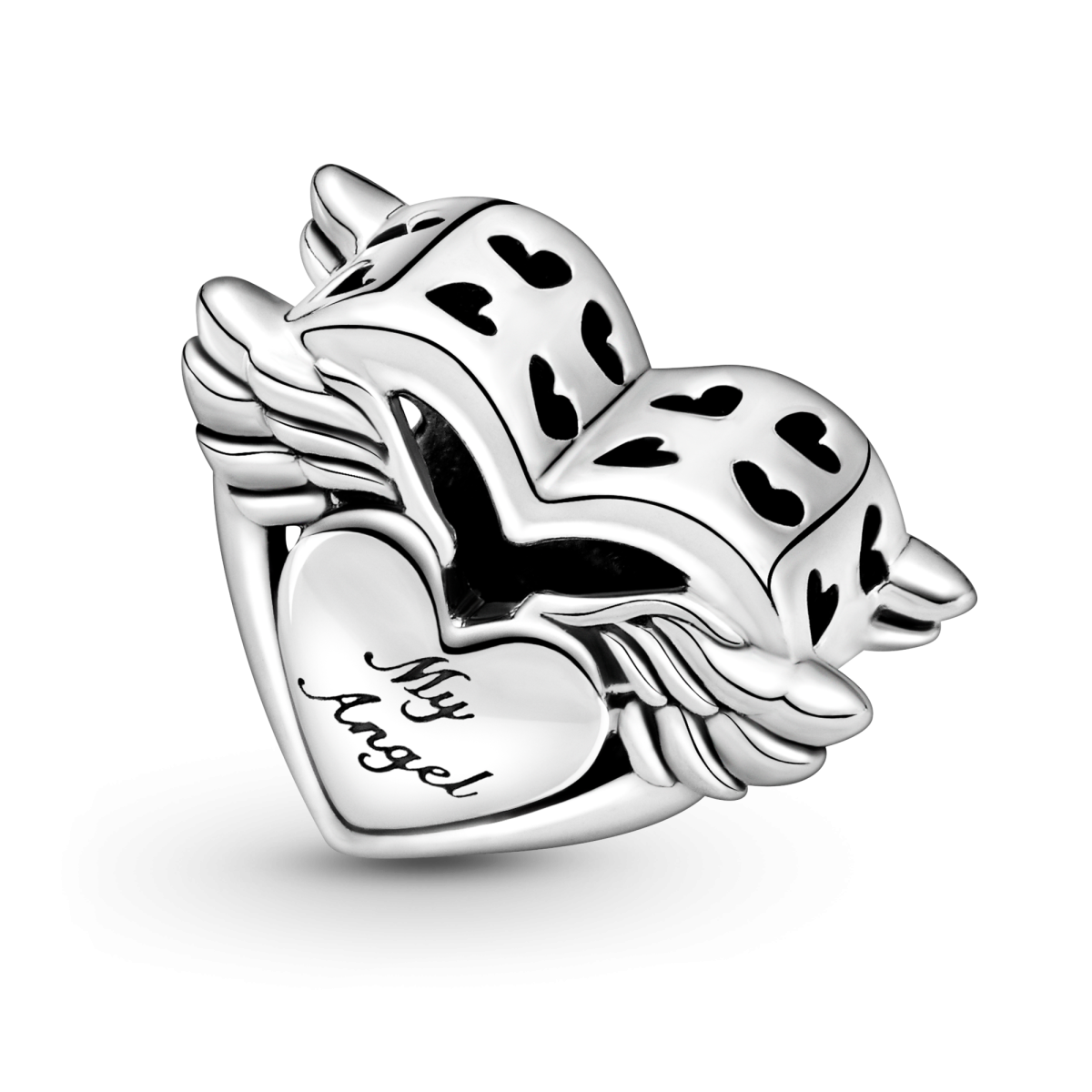 Pandora Moments 799367C00 armband bedel met hartje, een paar vleugels en tekst met Mom