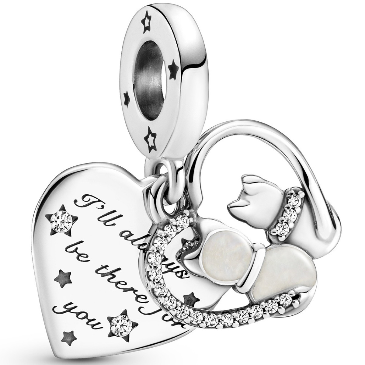 Pandora Moments 799546C01 hangende bedel met hartje, kat, emaille en zirkonia
