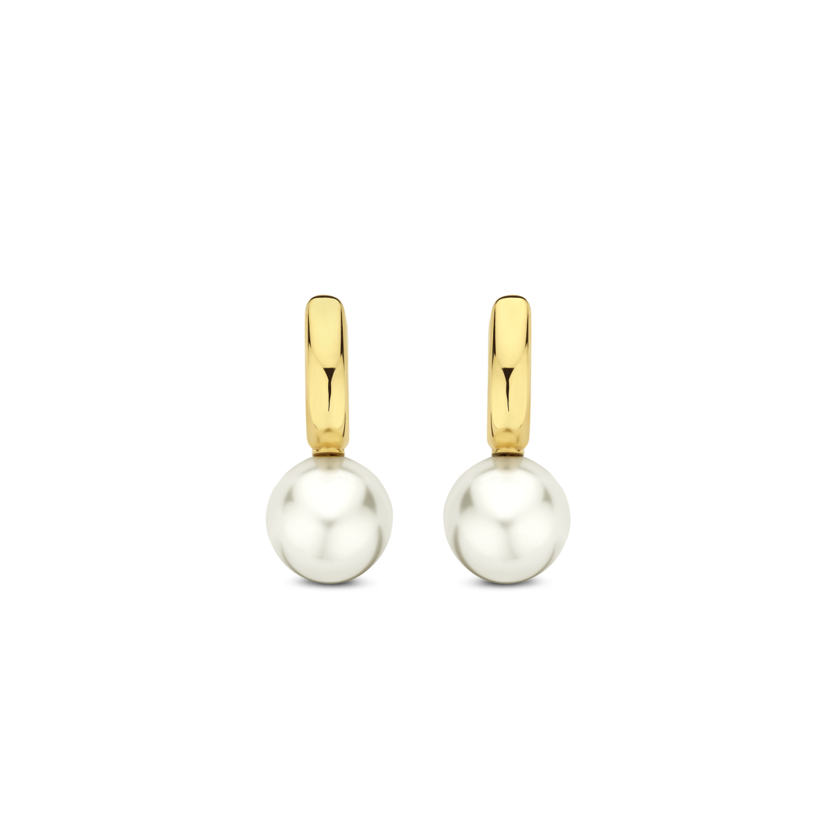 TI SENTO 7986YP gold plated creolen met parel hangers - Hoogte 21 mm