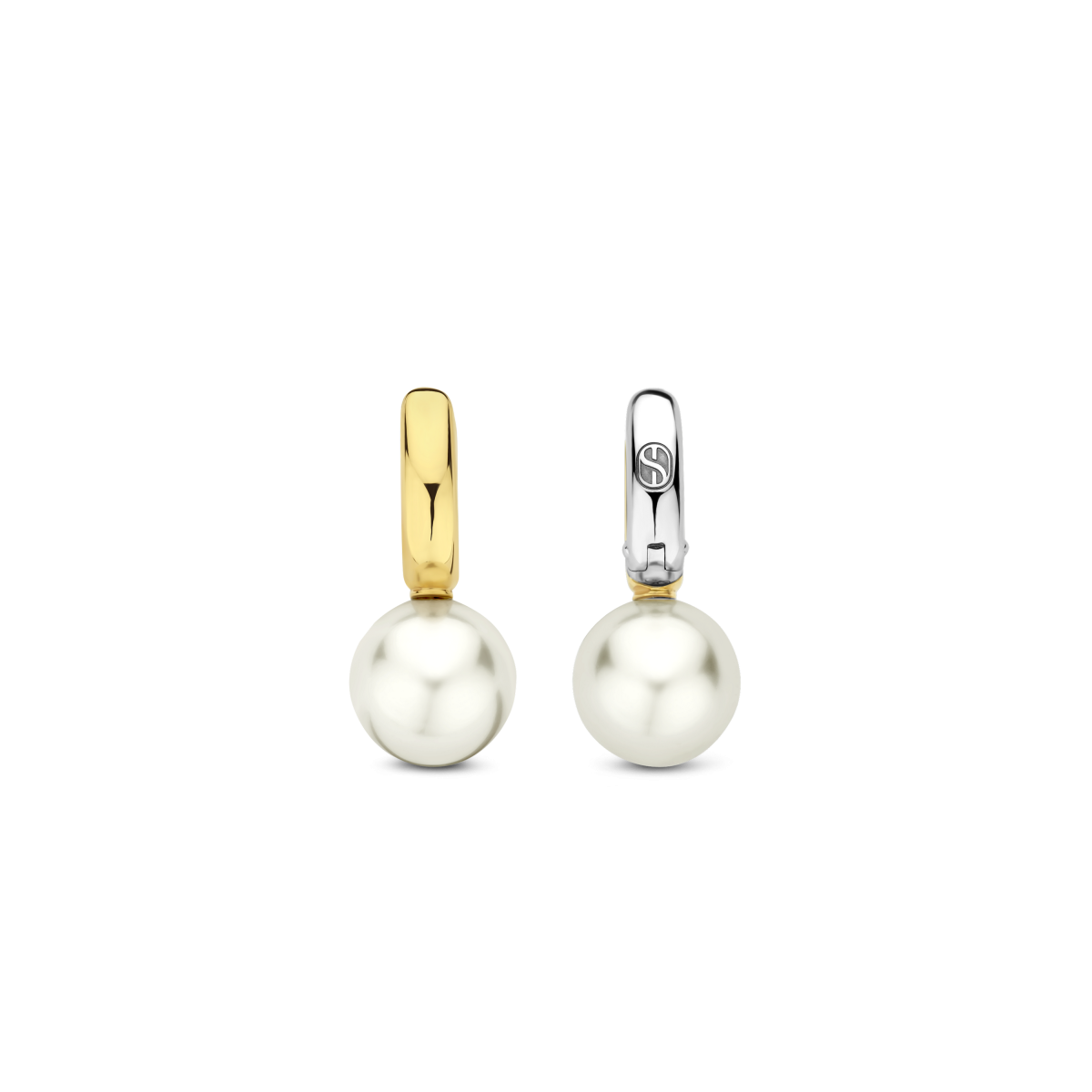 TI SENTO 7986YP gold plated creolen met parel hangers - Hoogte 21 mm