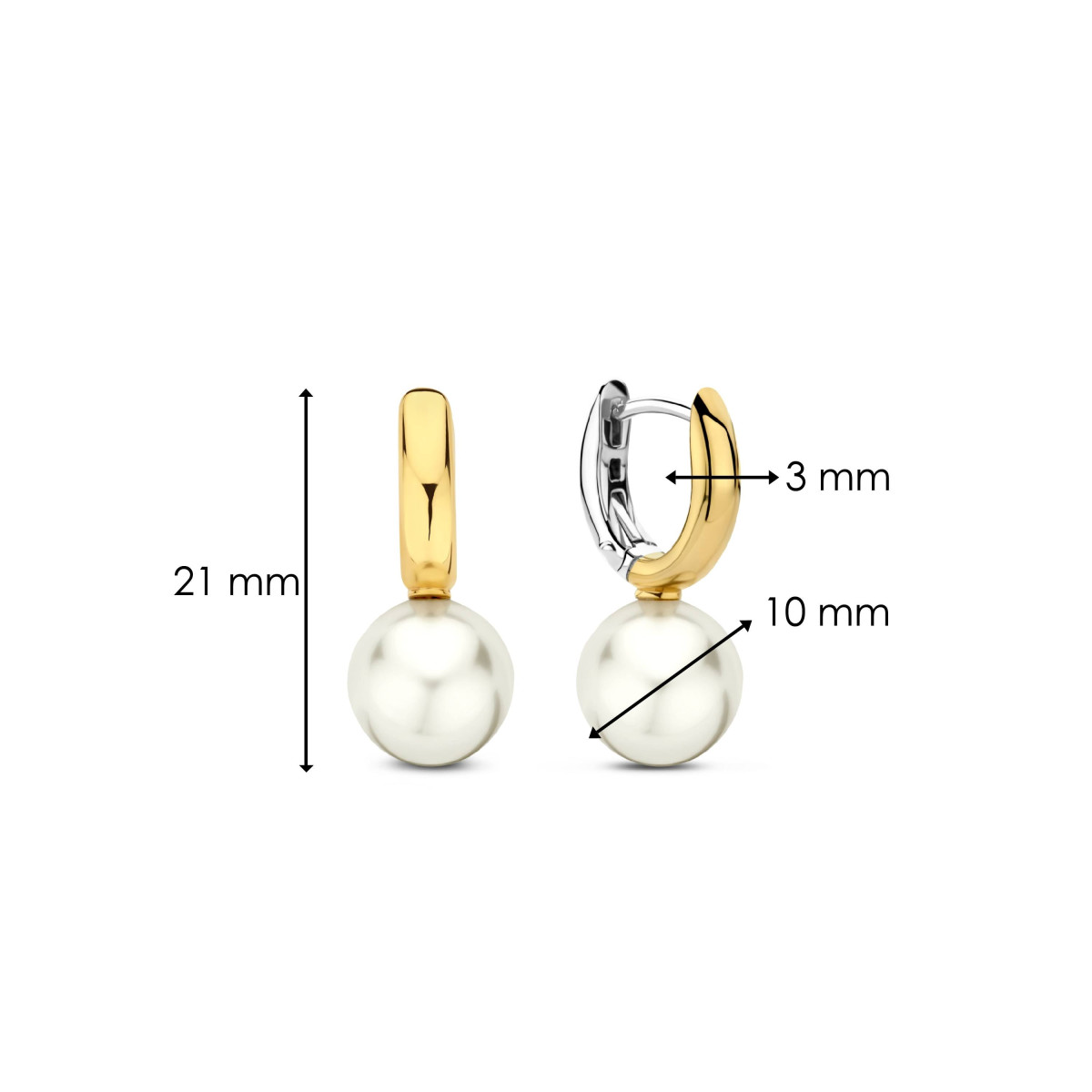 TI SENTO 7986YP gold plated creolen met parel hangers - Hoogte 21 mm