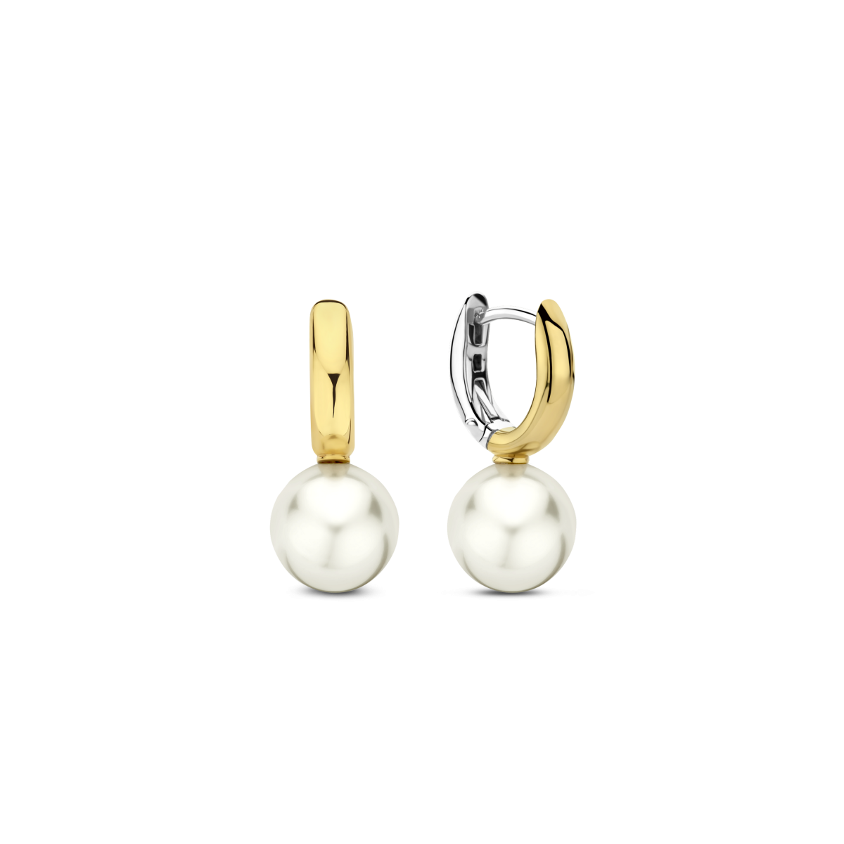 TI SENTO 7986YP gold plated creolen met parel hangers - Hoogte 21 mm