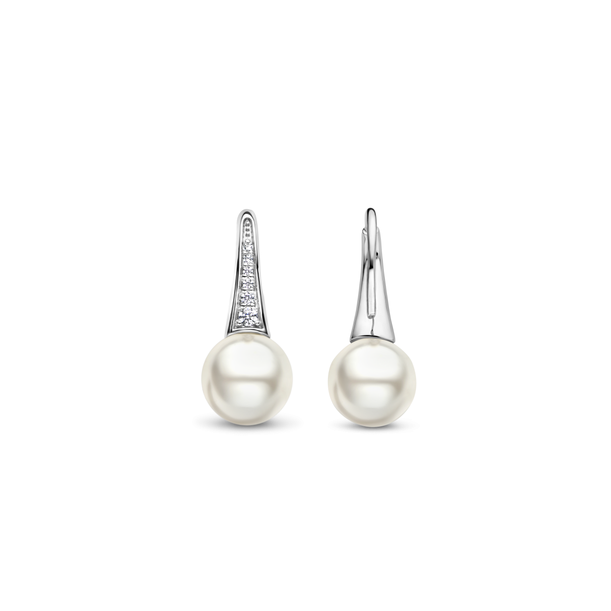 TI SENTO Milano 7938PW zilveren oorhangers met zirkonia en parels - Hoogte 20 mm