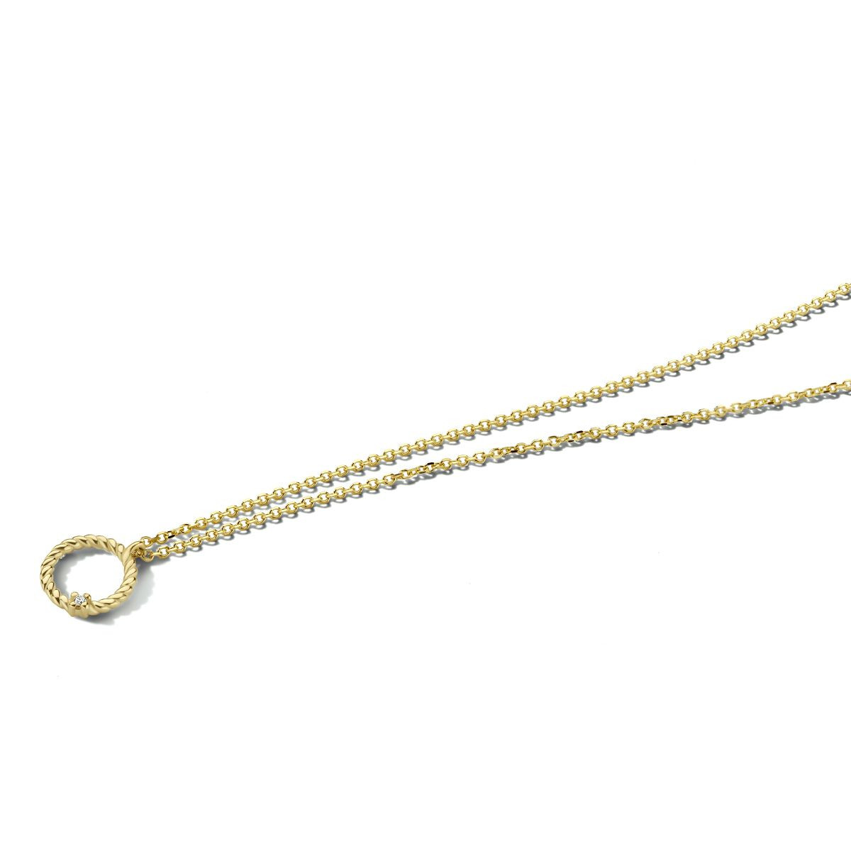 Gouden ketting met rondje en diamant