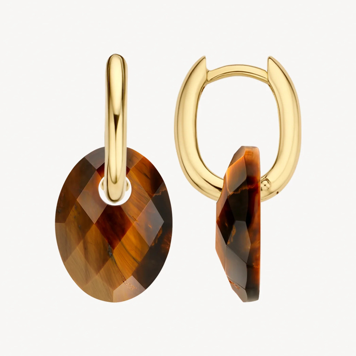 Blush 810TIGO bruine oorbedels met ovale tijgeroog steen 12 mm breed - Hoogte 20 mm