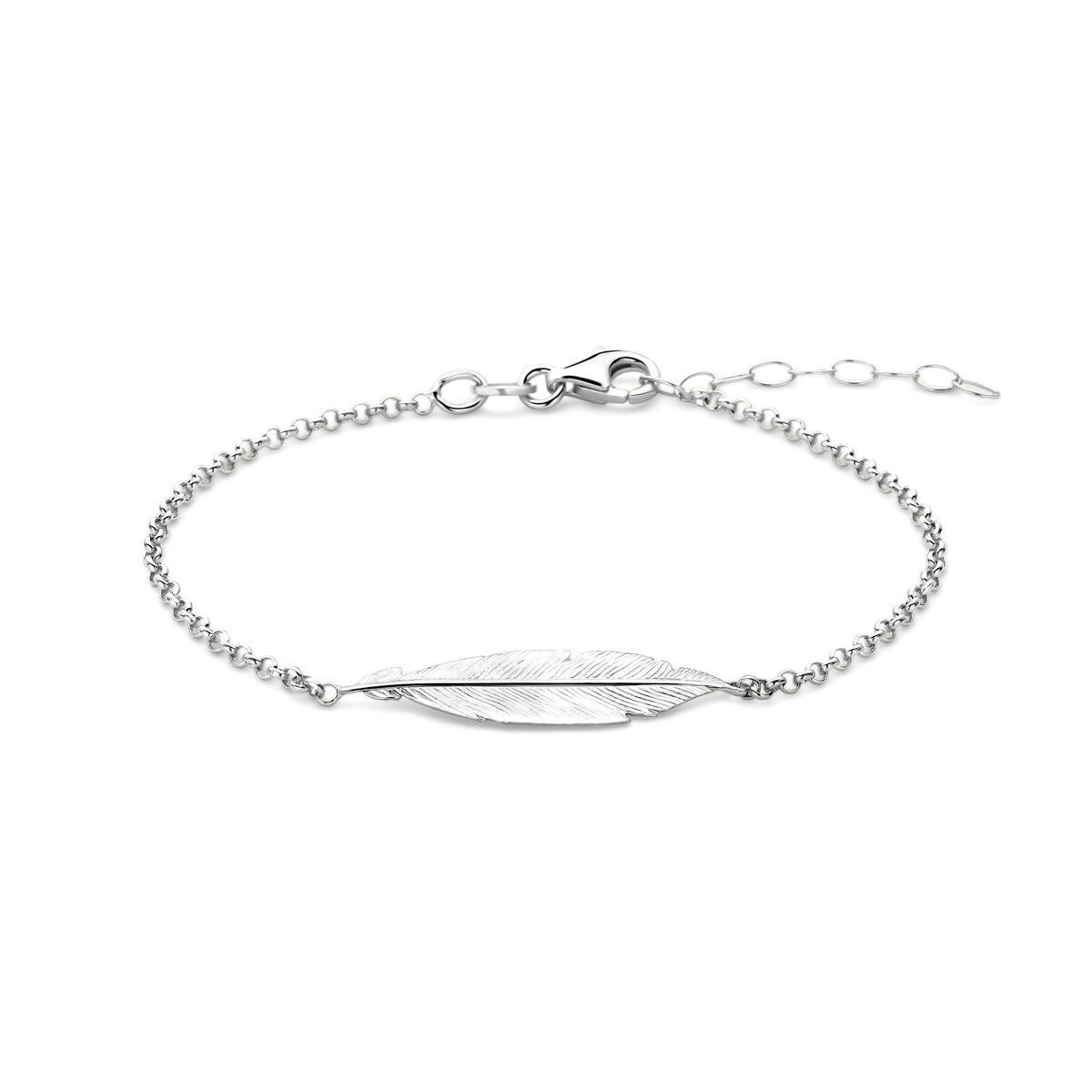 Prachtige zilveren dames armband met veer in het midden