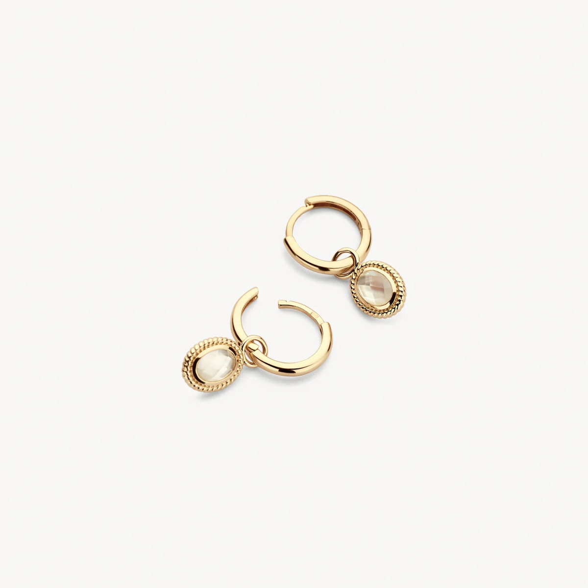 Blush 9091YMQ 14-karaat gouden oorbedels met parelmoer en bergkristal 6.3 mm breed - Hoogte 11.5 mm