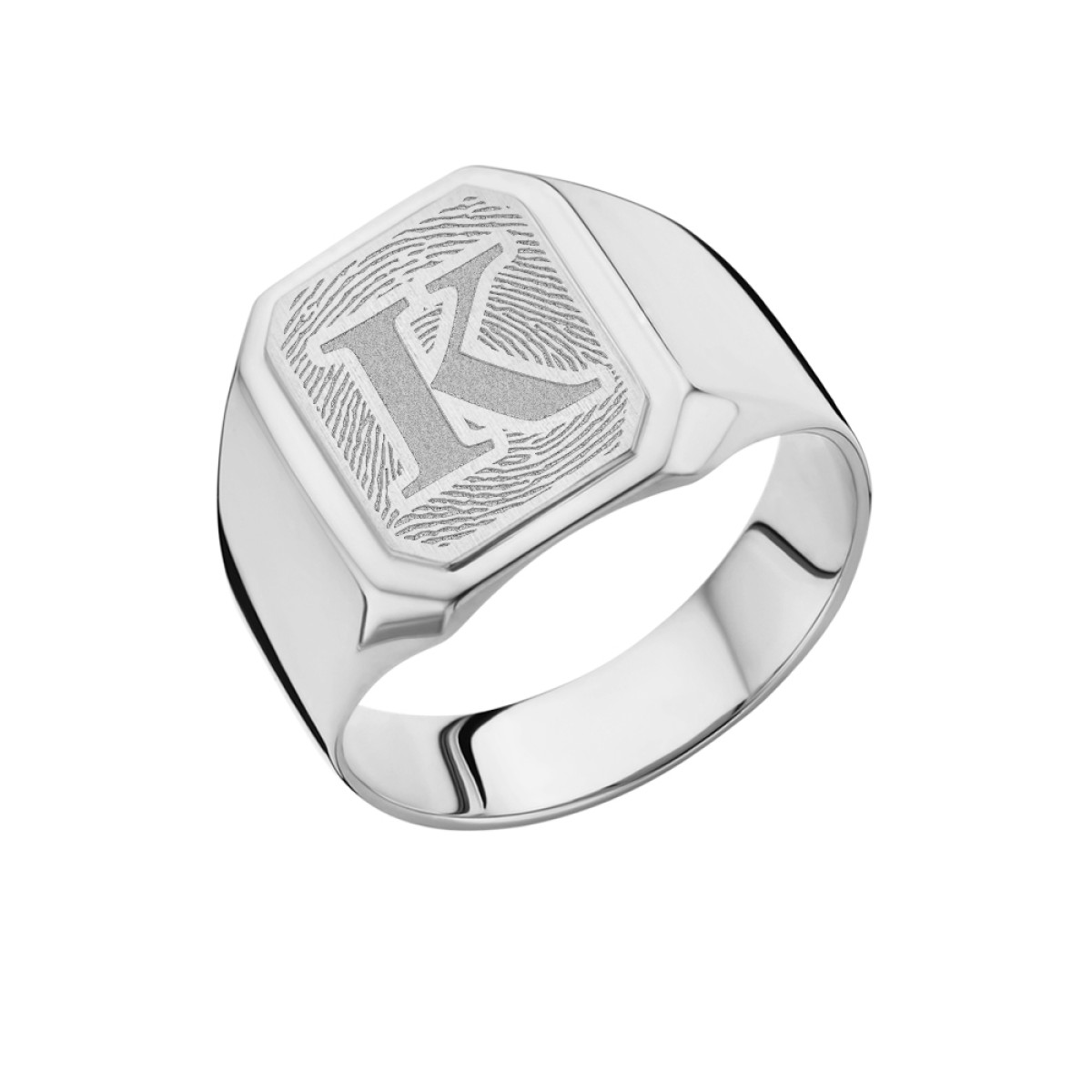 Names4ever vingerafdruk zegelring achthoekig zilver