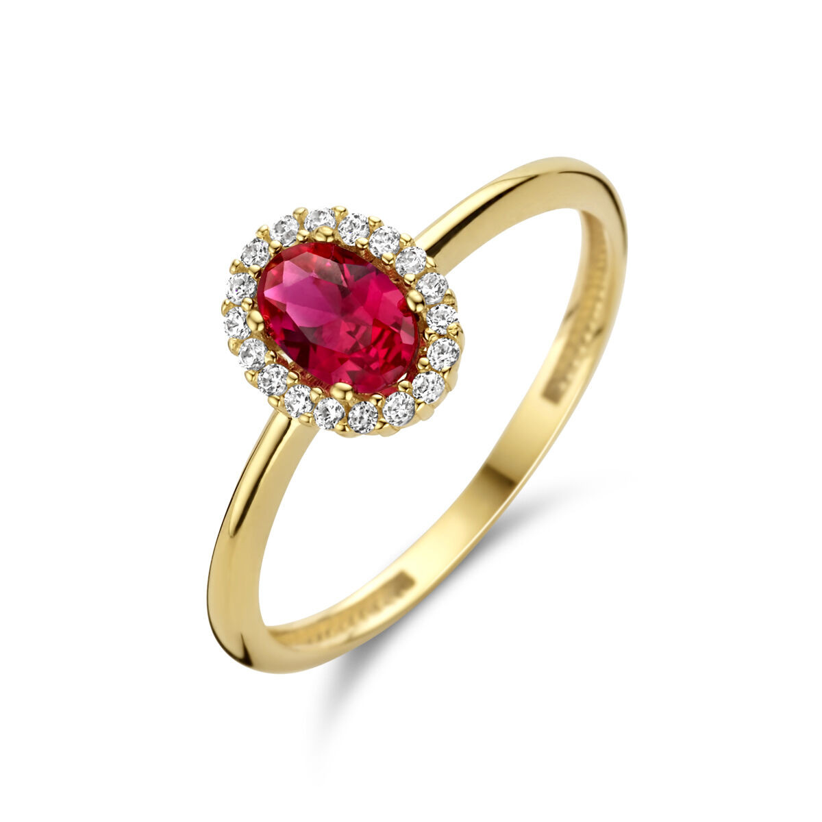 14-karaat ring met ovale rode zirkonia