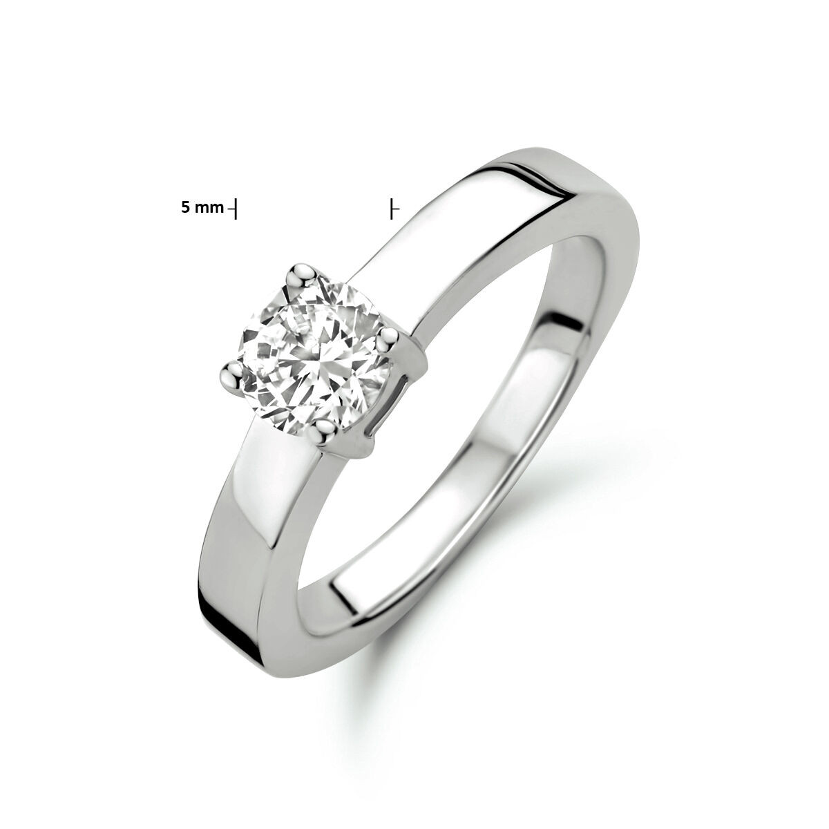 Zilveren solitair ring met zirkonia 5 mm