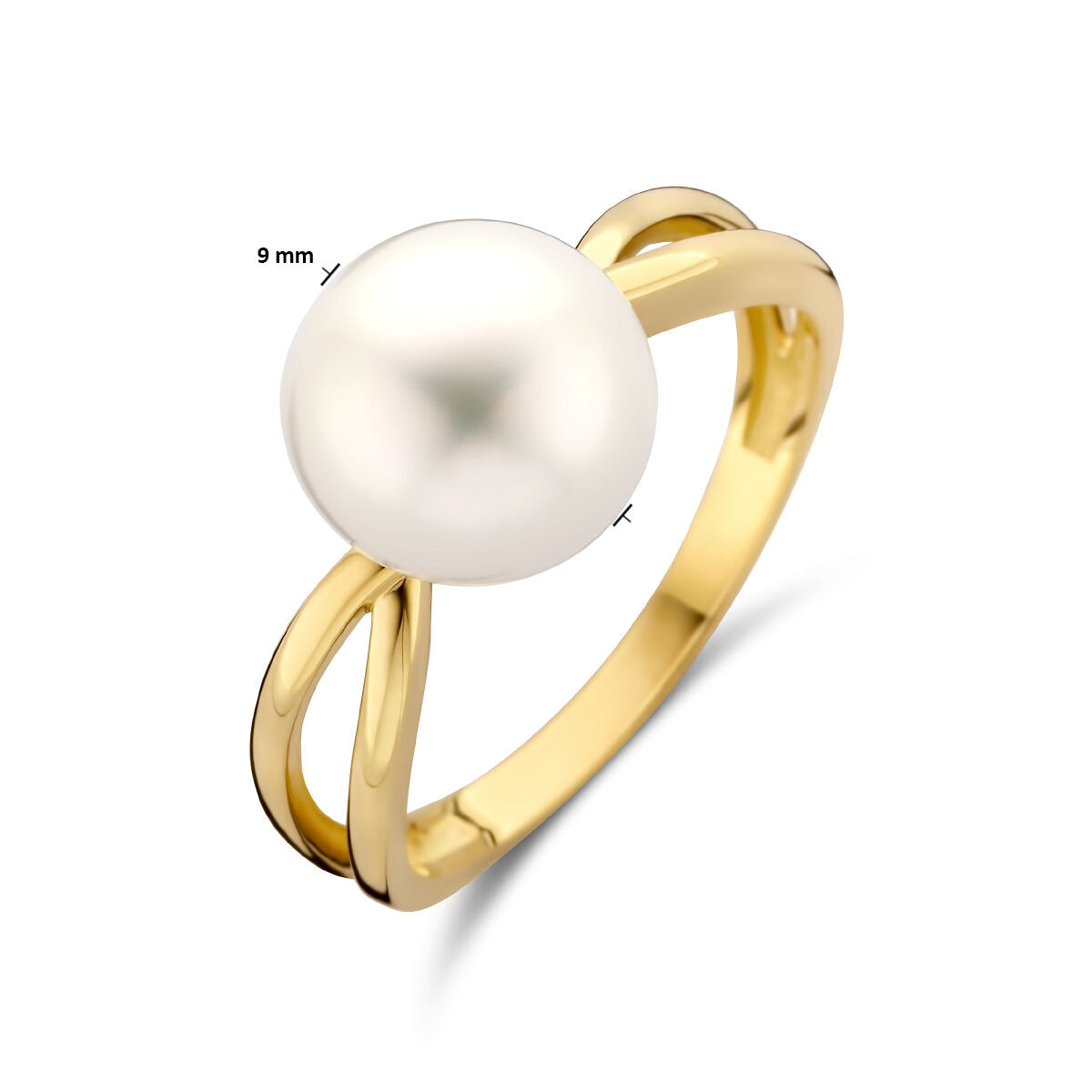 Geelgouden ring met zoetwaterparel
