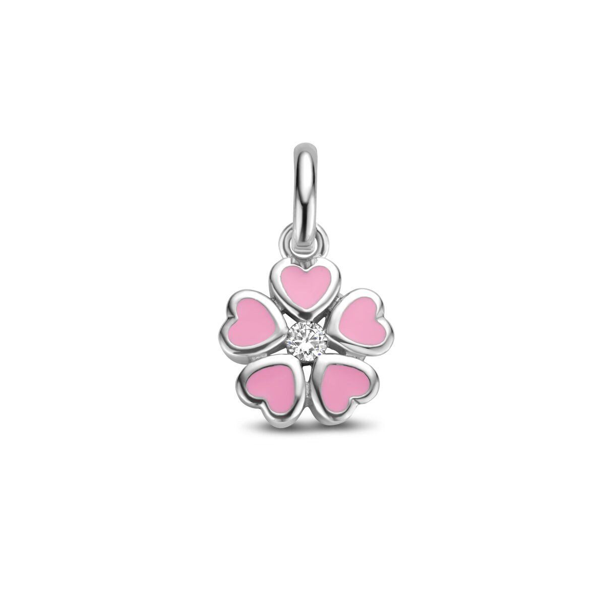 Zilveren hanger met roze bloem en zirkonia