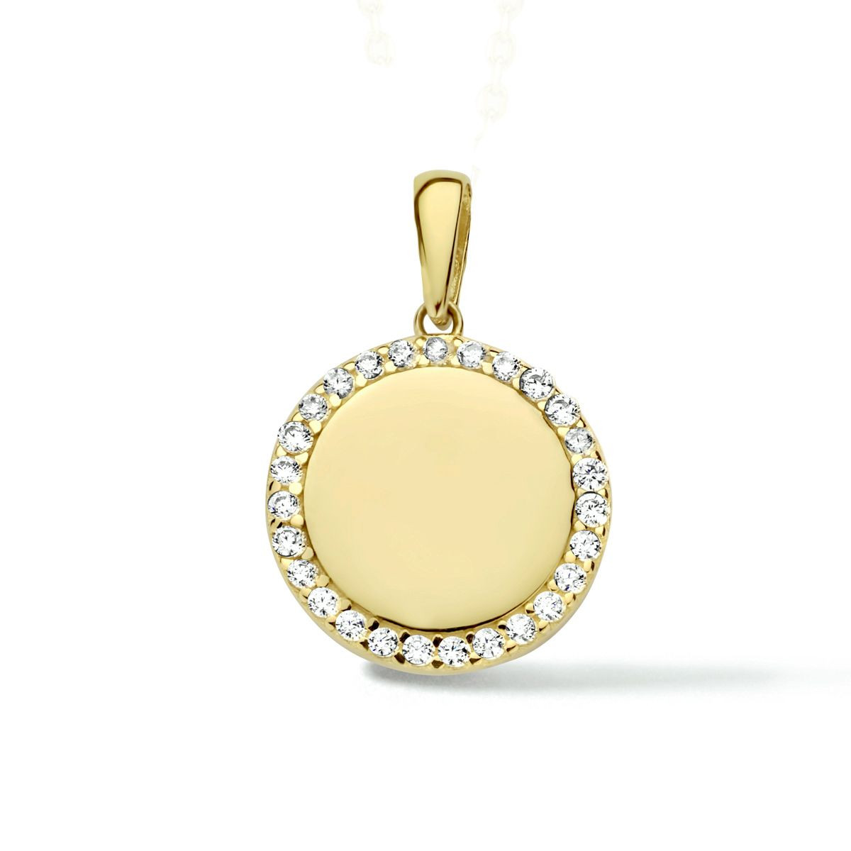 Gouden graveerhanger met zirkonia's rond