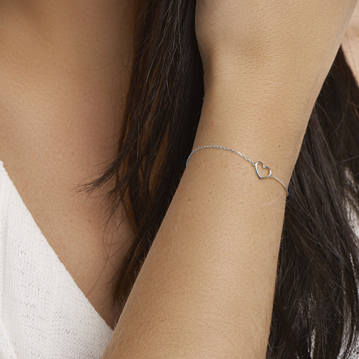 Witgouden armband met hartje 0.8mm