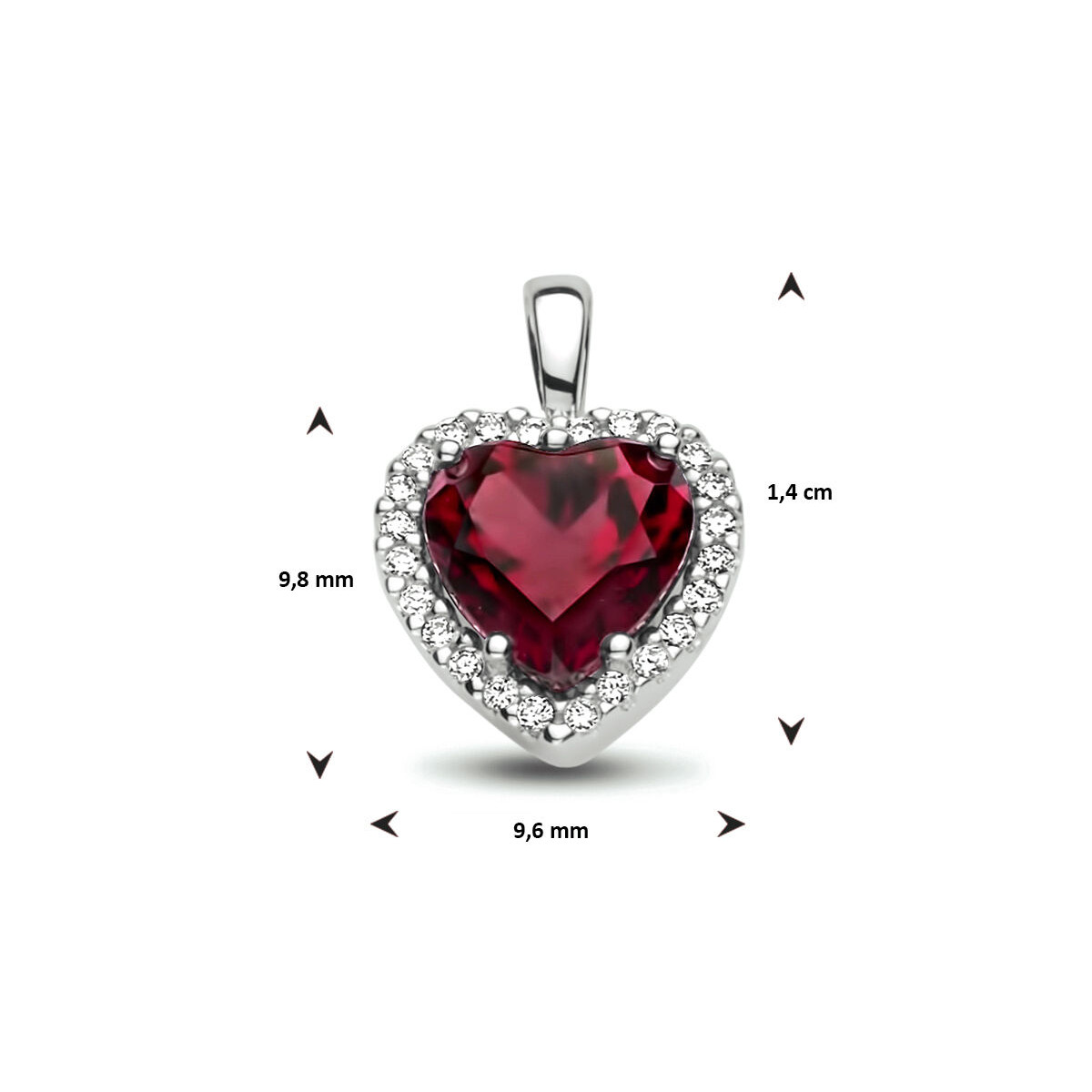 Witgouden hanger met rhodoliet en diamant