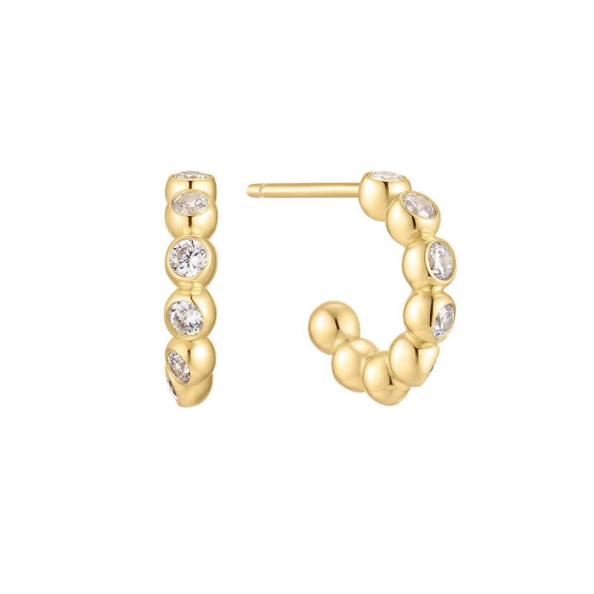 Ania Haie Melodic Poet AH E066-05G vergulde stekeroorringen met zirkonia bolletjes 2.7 mm breed - Hoogte 6.5 mm