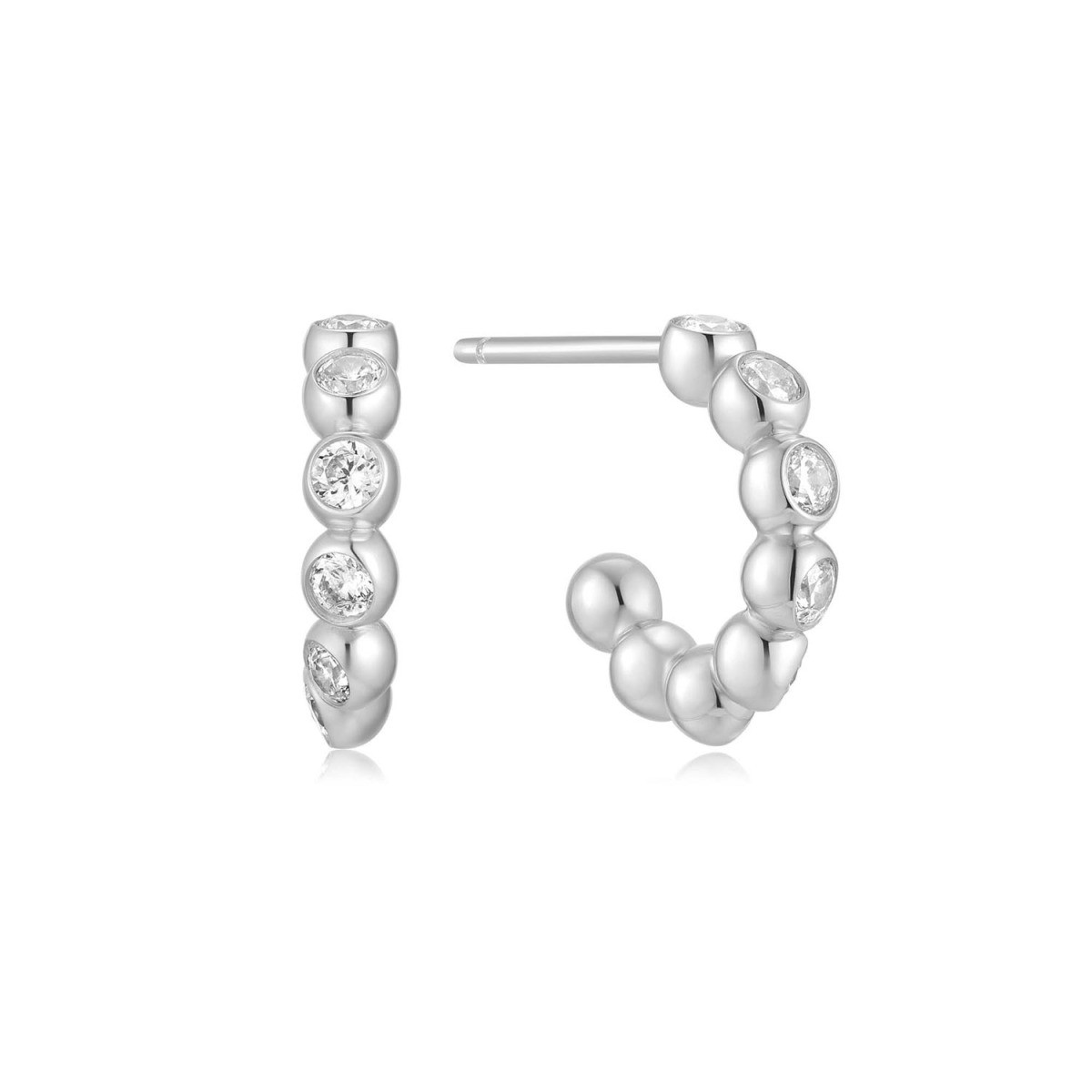 Ania Haie Melodic Poet AH E066-05H zilveren stekeroorringen zirkonia bolletjes 2.7 mm breed - Hoogte 6.5 mm