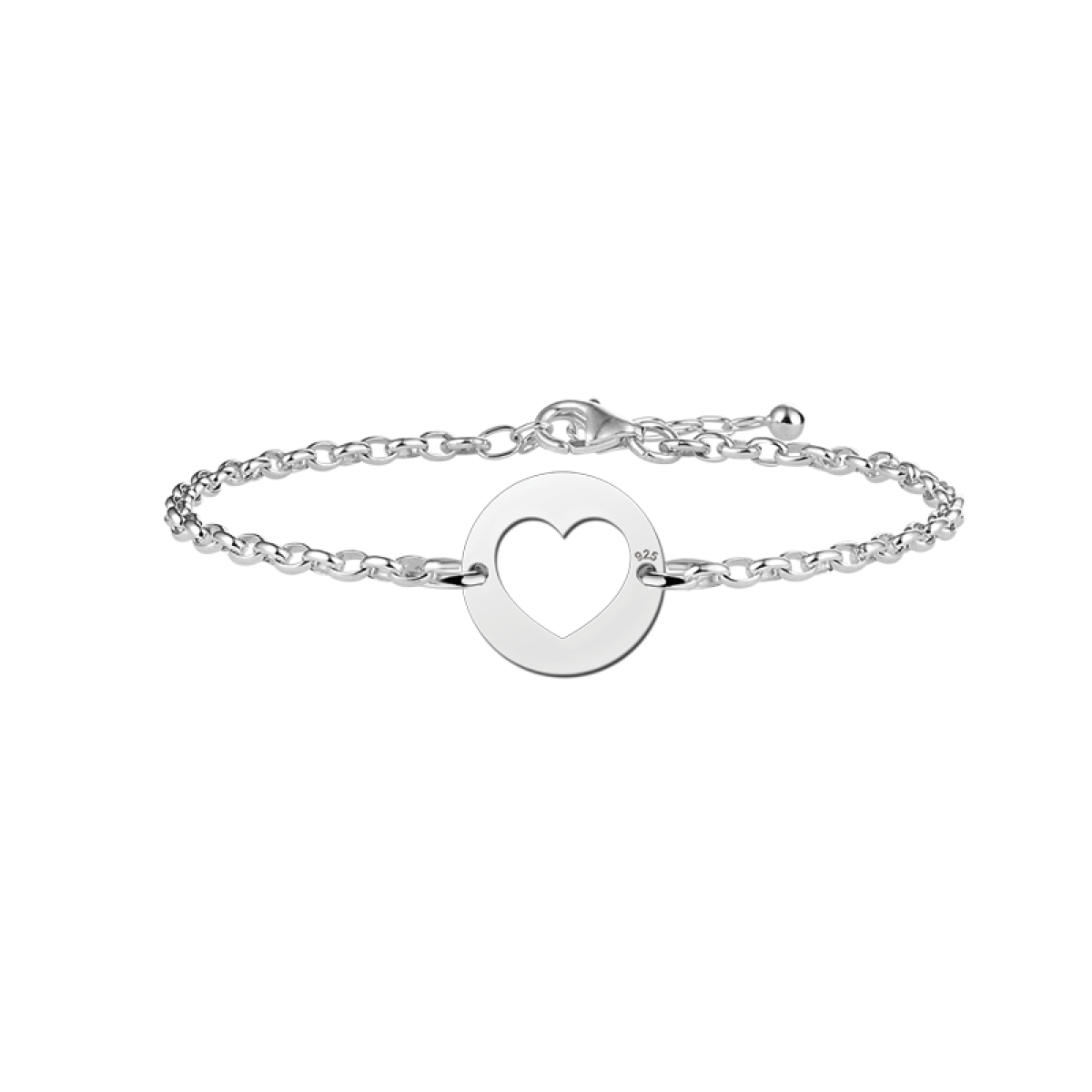 Zilveren armband met ronde hanger uitgesneden hart