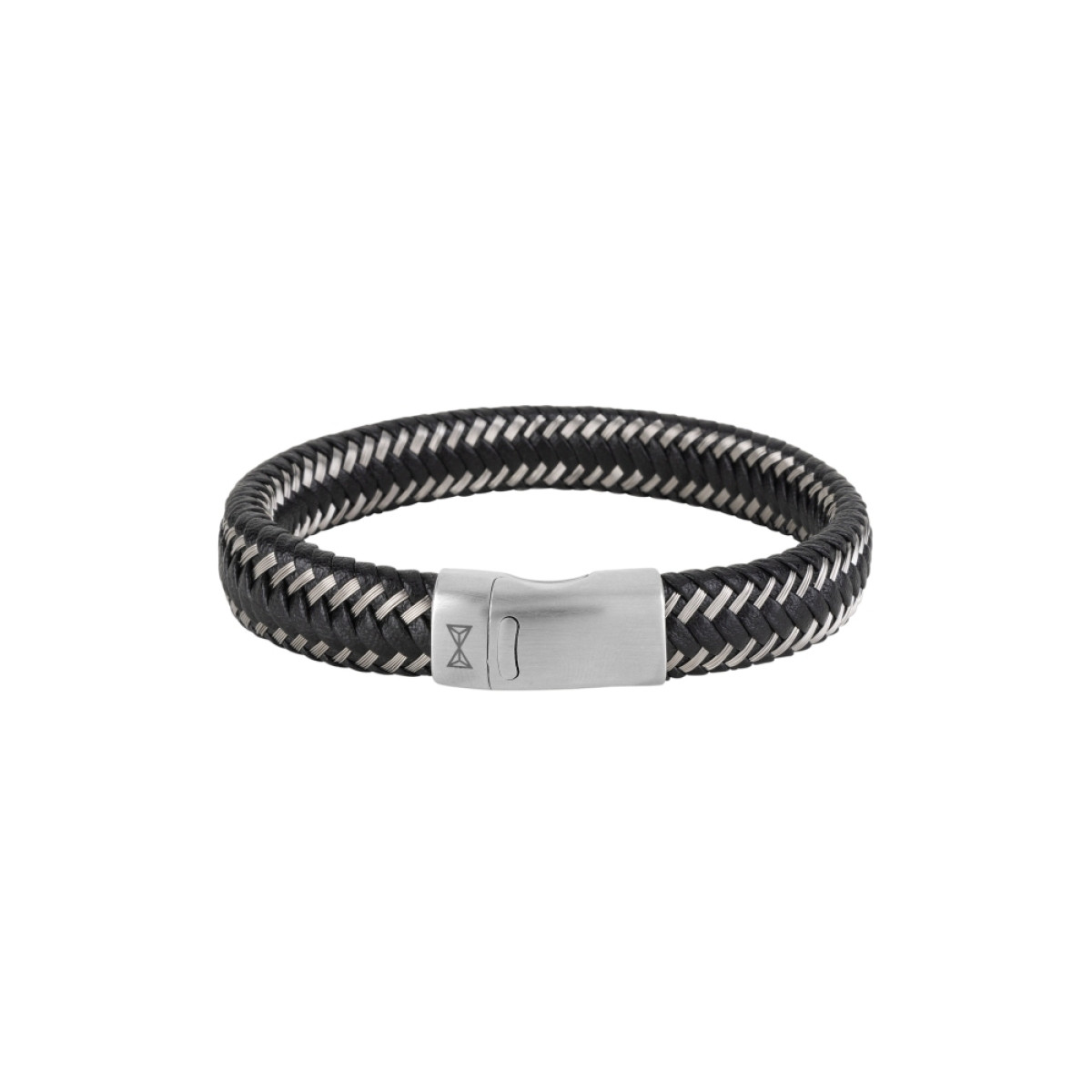 Aze Jewels Adventure AZ-BL007-E zwarte leren armband zilverkleurig staal 13 mm breed