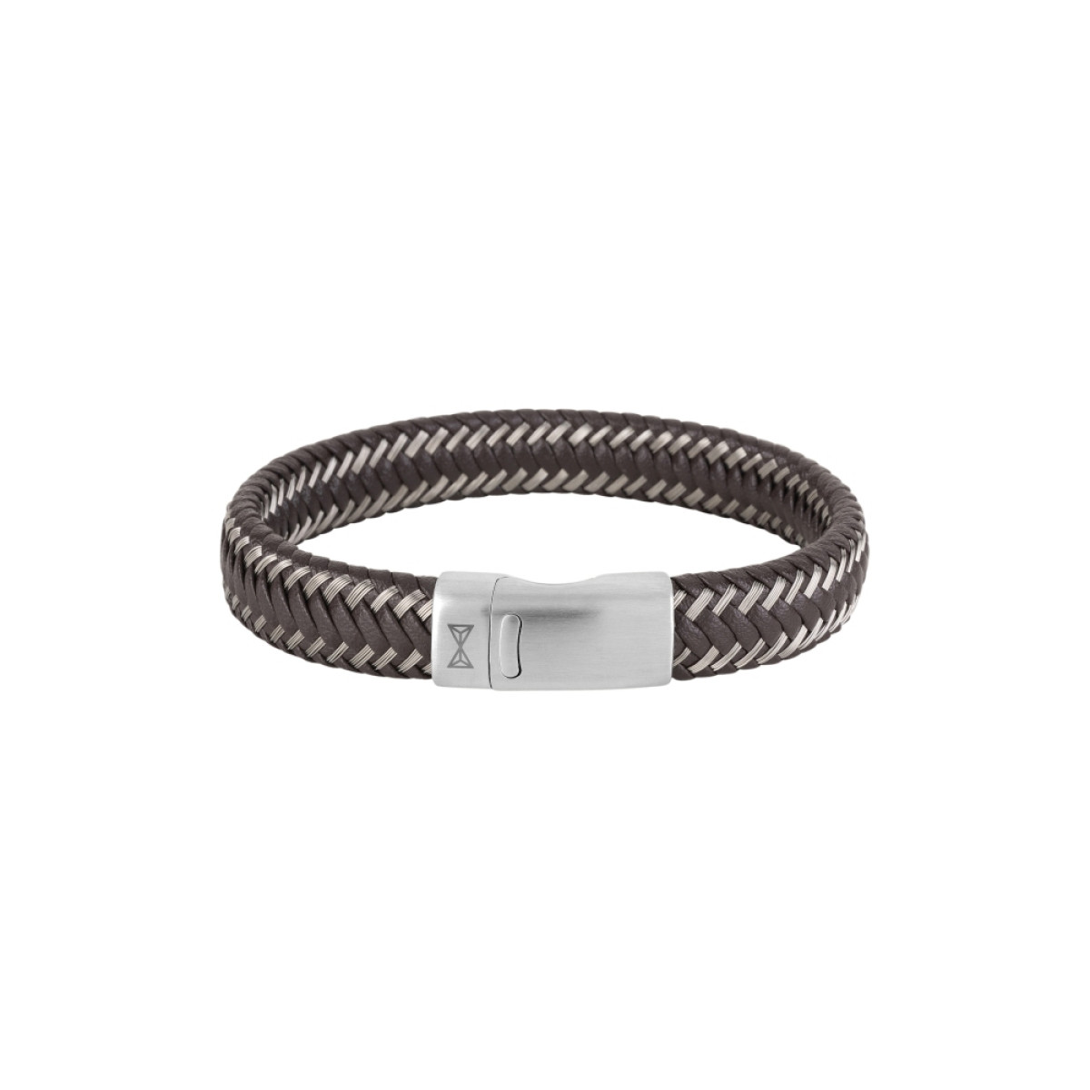 Aze Jewels Adventure AZ-BL007-F bruin leren gevlochten armband bruin met zilverkleurige sluiting 13 mm breed