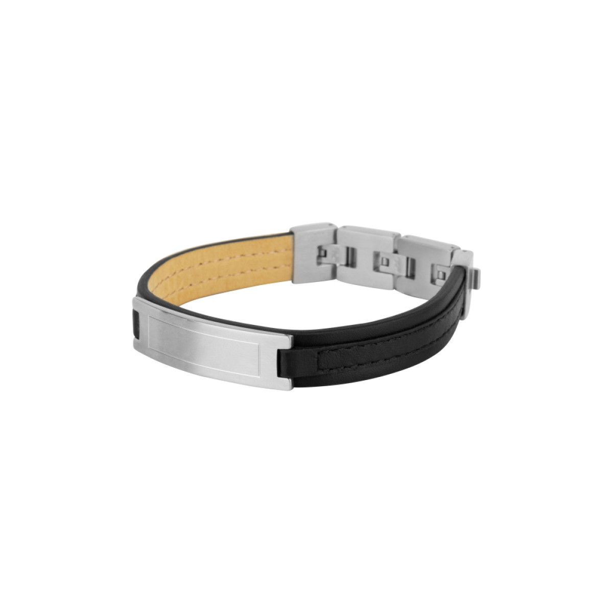 Aze Jewels Adventure AZ-BL016-A zilverkleurige plaatarmband met zwart leer 12 mm breed