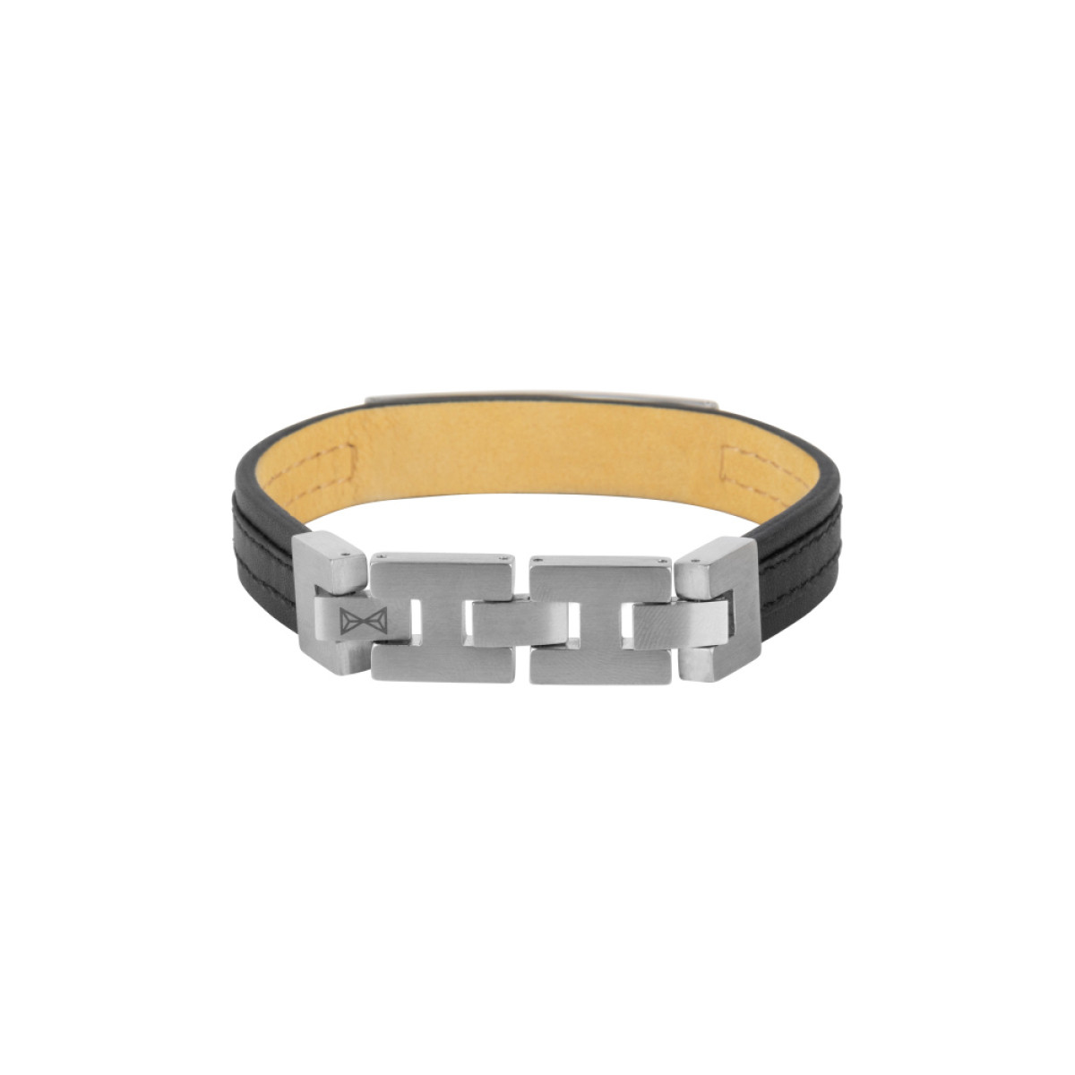 Aze Jewels Adventure AZ-BL016-A zilverkleurige plaatarmband met zwart leer 12 mm breed