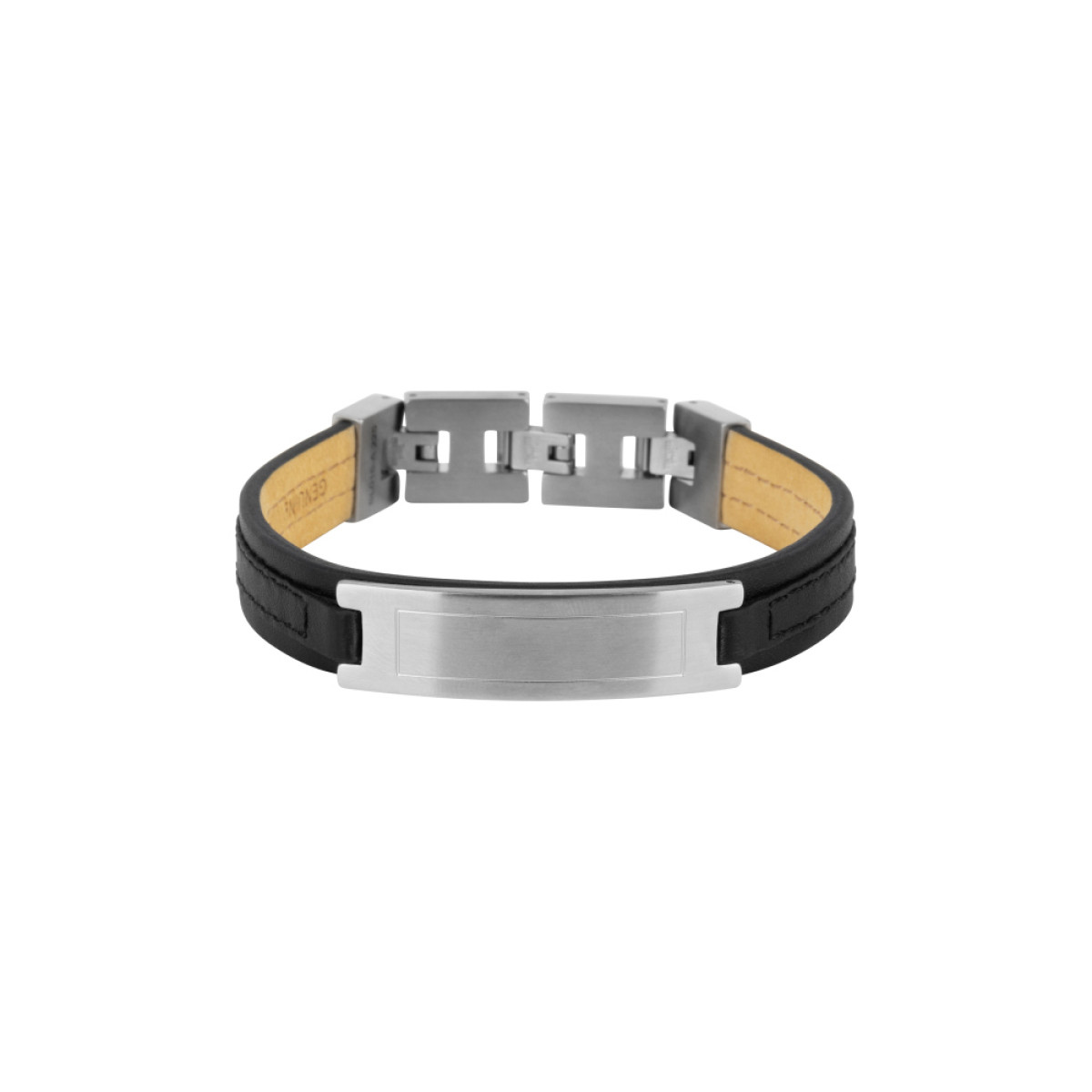Aze Jewels Adventure AZ-BL016-A zilverkleurige plaatarmband met zwart leer 12 mm breed